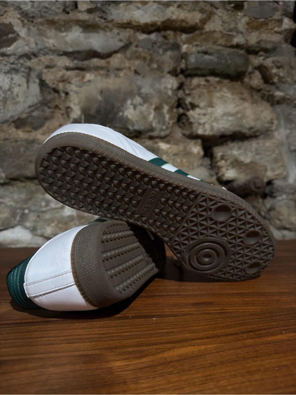 adidas Samba Leather Sneakers - White with Green Stripes - Picture 4 of 7